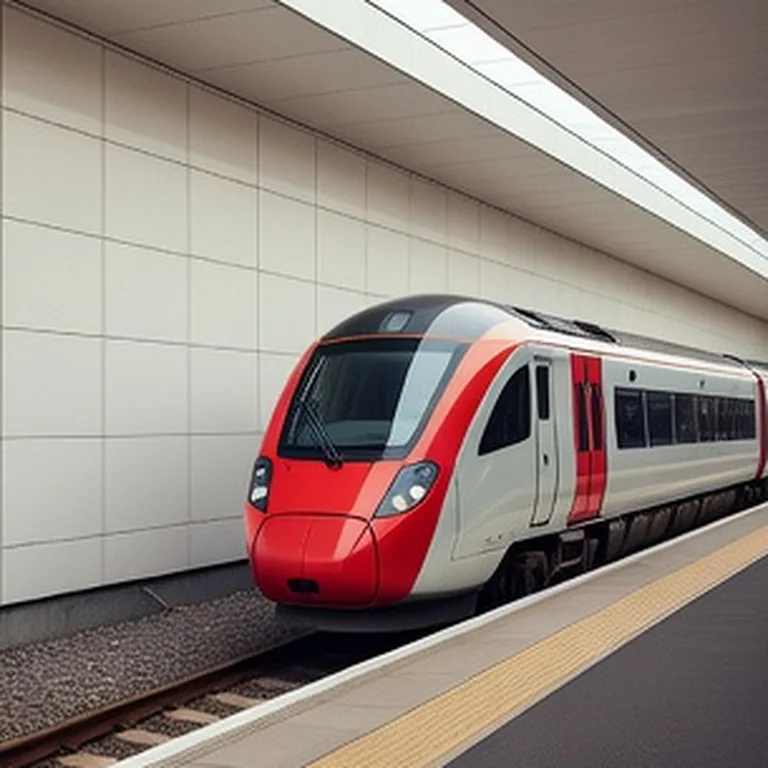 Modern red and white train at the airport station platform
