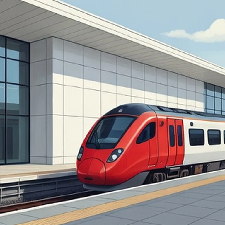 Train moderne rouge et blanc sur le quai de la gare de l’aéroport