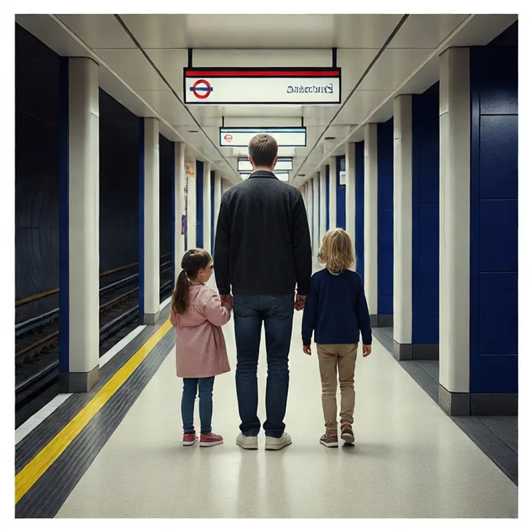 Famille avec deux enfants attendant sur le quai d’une station du métro