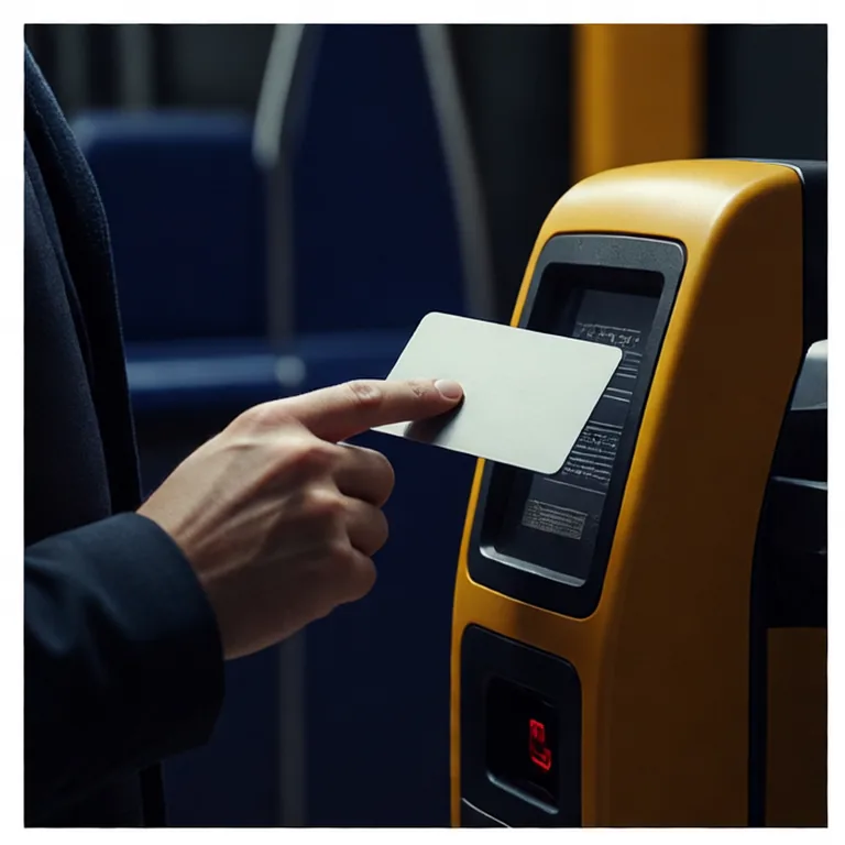 Main tapant une carte sans contact sur le lecteur jaune et bleu d’un portique du métro londonien