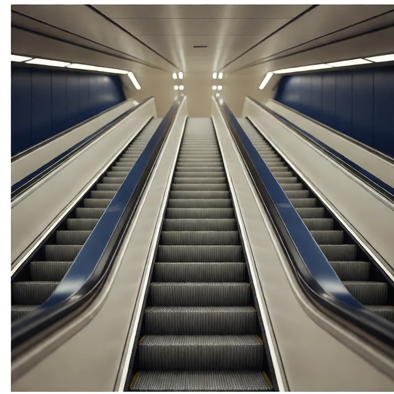 Crossing escalators inside a major interchange station