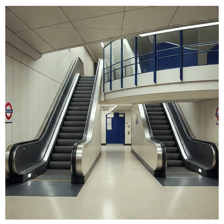 Escalators croisés à l’intérieur d’une grande station de correspondance
