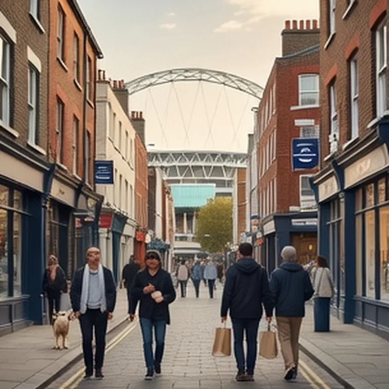 Street view towards the Wembley Stadium arch in the distance