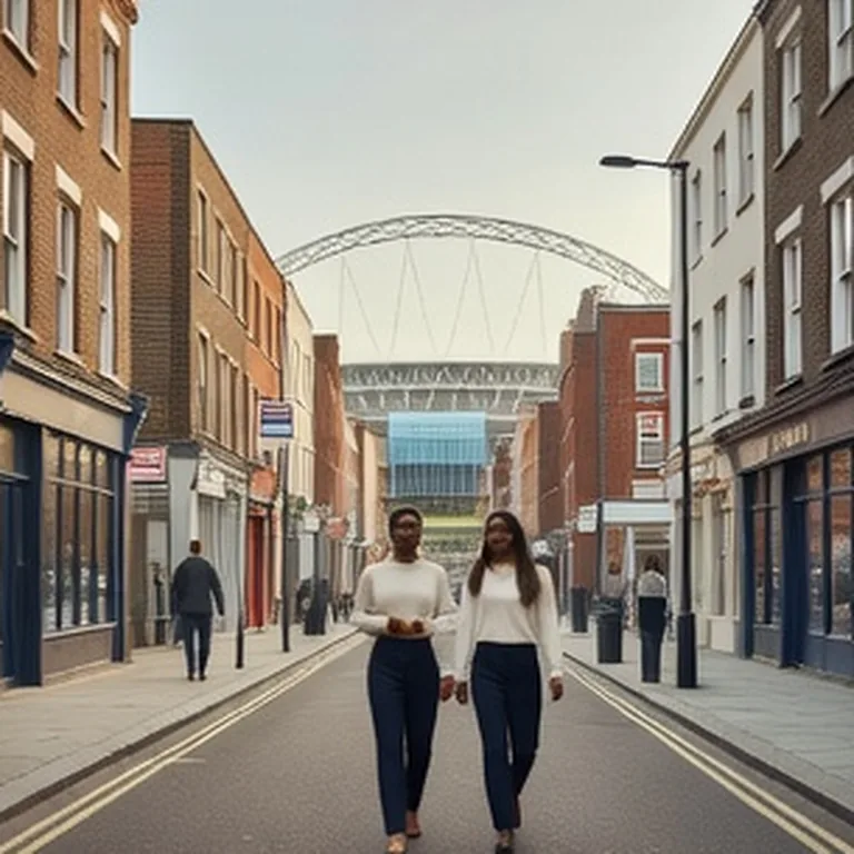 Rue avec vue sur l’arche du stade de Wembley au loin